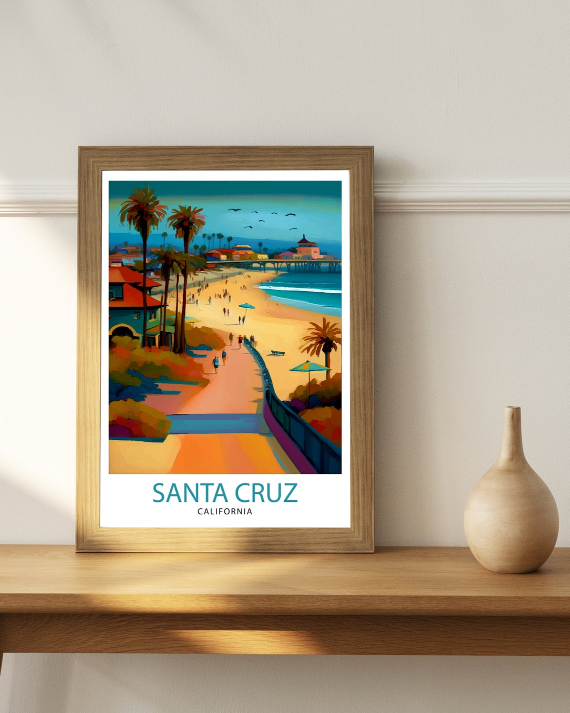 Santa Cruz California Travel Print Wall Art Home Decor Santa Cruz Illustration Travel Poster Gift For Santa Cruz California Home Decor - Image 2