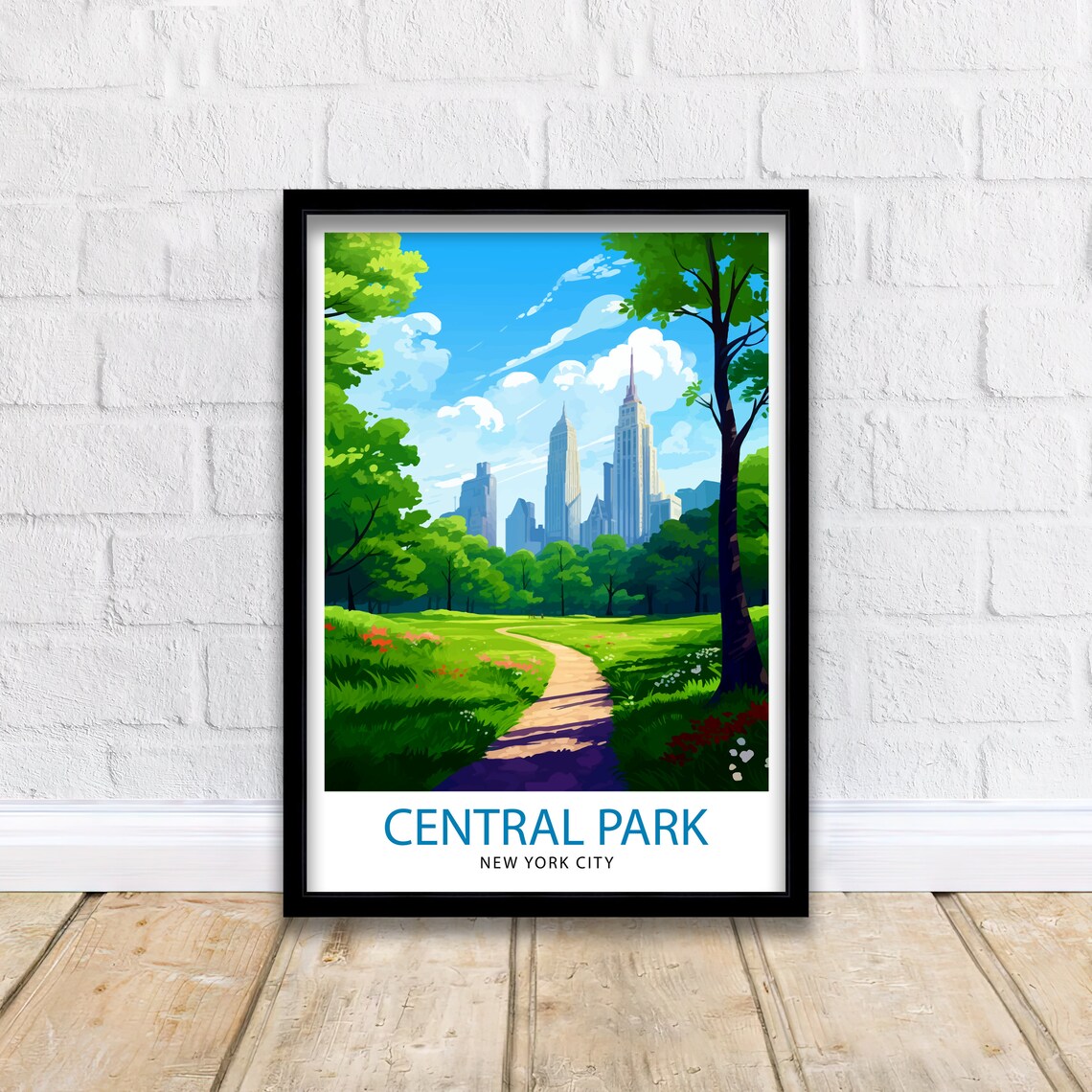 Central Park New York City Lush Meadow and Skyline View Poster - Image 2