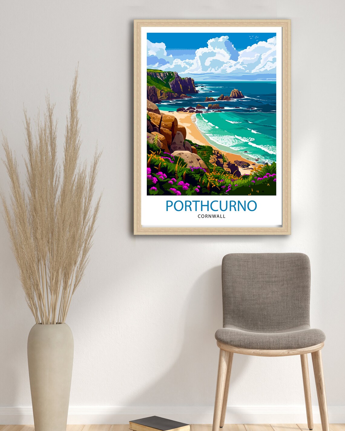 Porthcurno Cornwall Clifftop Flowers Beach Cove Coast Scenic Poster - Image 2