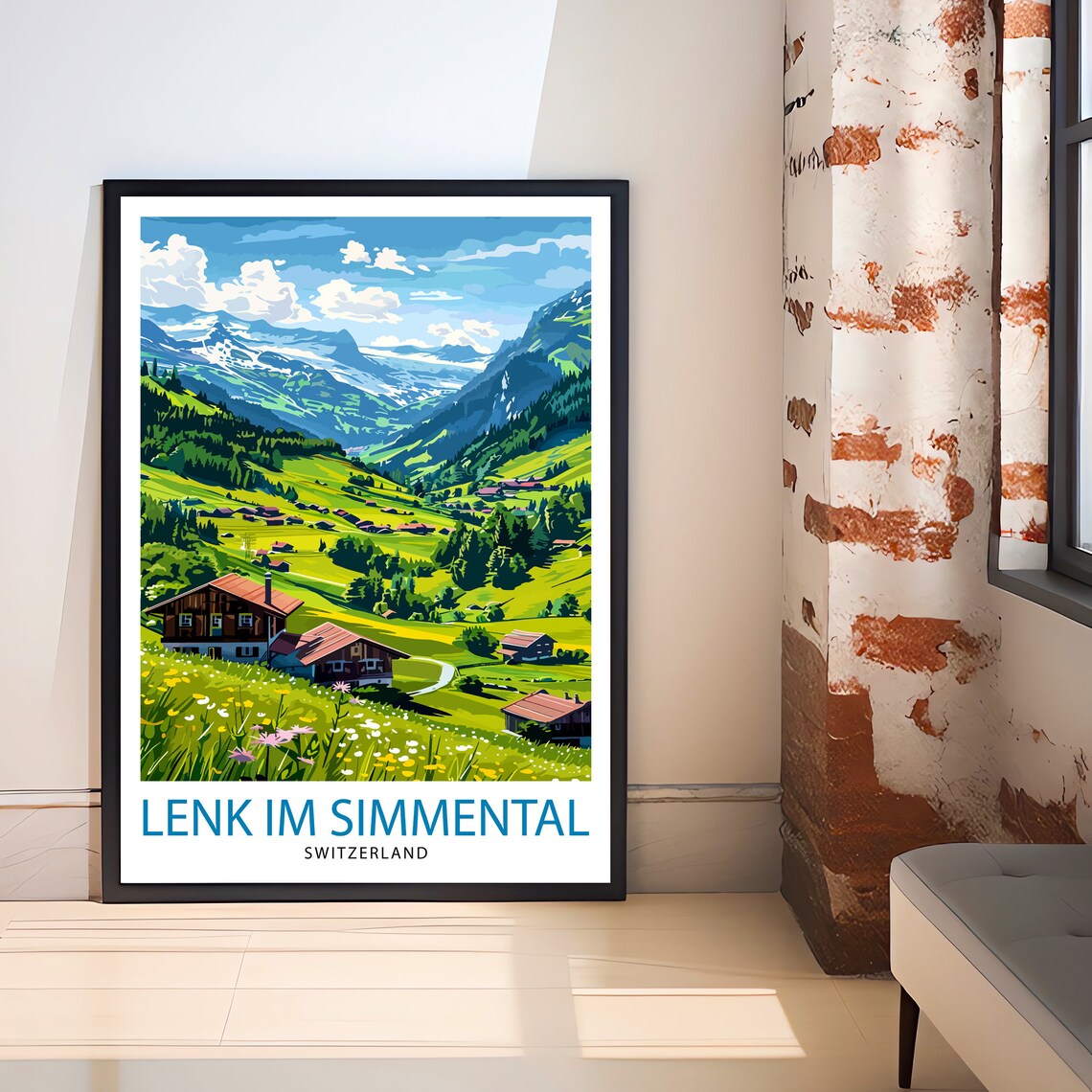 Lenk im Simmental Switzerland Alpine Chalets Valley Travel Poster - Image 3