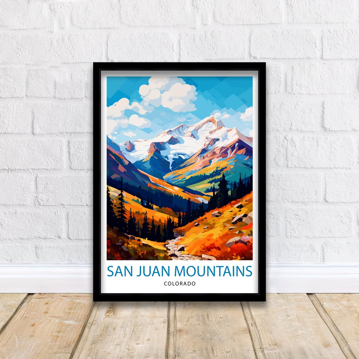 San Juan Mountains Colorado Snowy Peaks Fall Color Travel Poster - Image 2