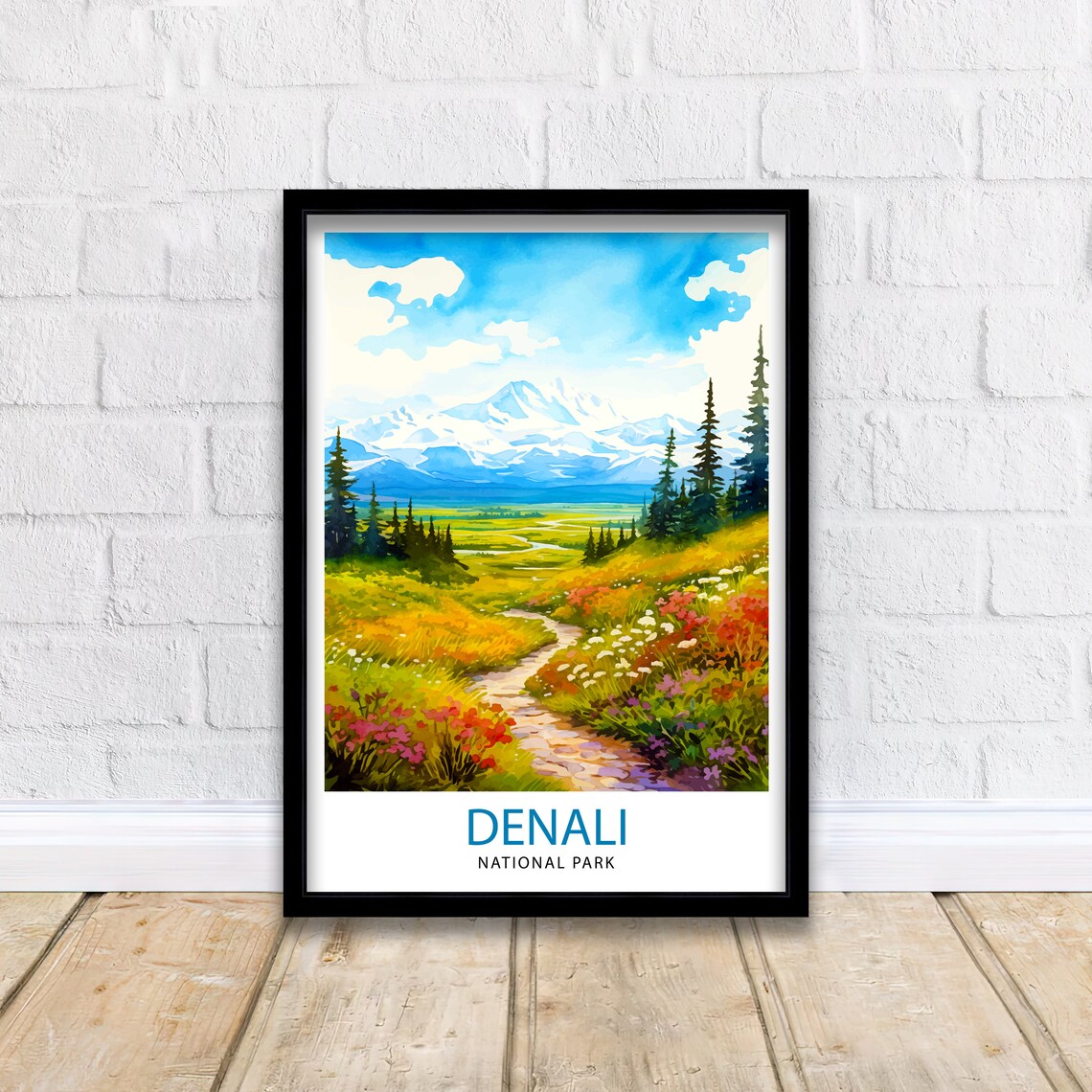 Denali National Park Alaska Wildflower Trail Watercolor Mountain Wall Art - Image 2