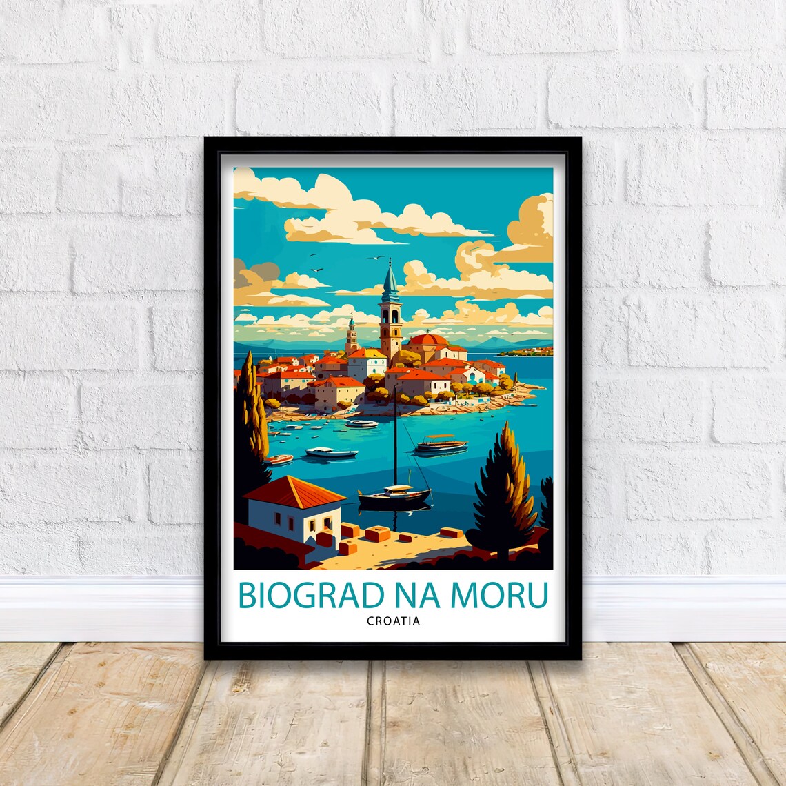 Biograd Na Moru Croatia Harbor Boats Old Town Vintage Travel Poster - Image 2