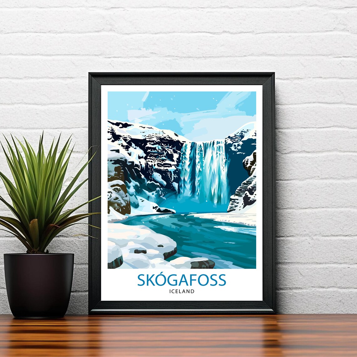 Skogafoss Waterfall Iceland Winter Travel Scenic Nature Poster - Image 2