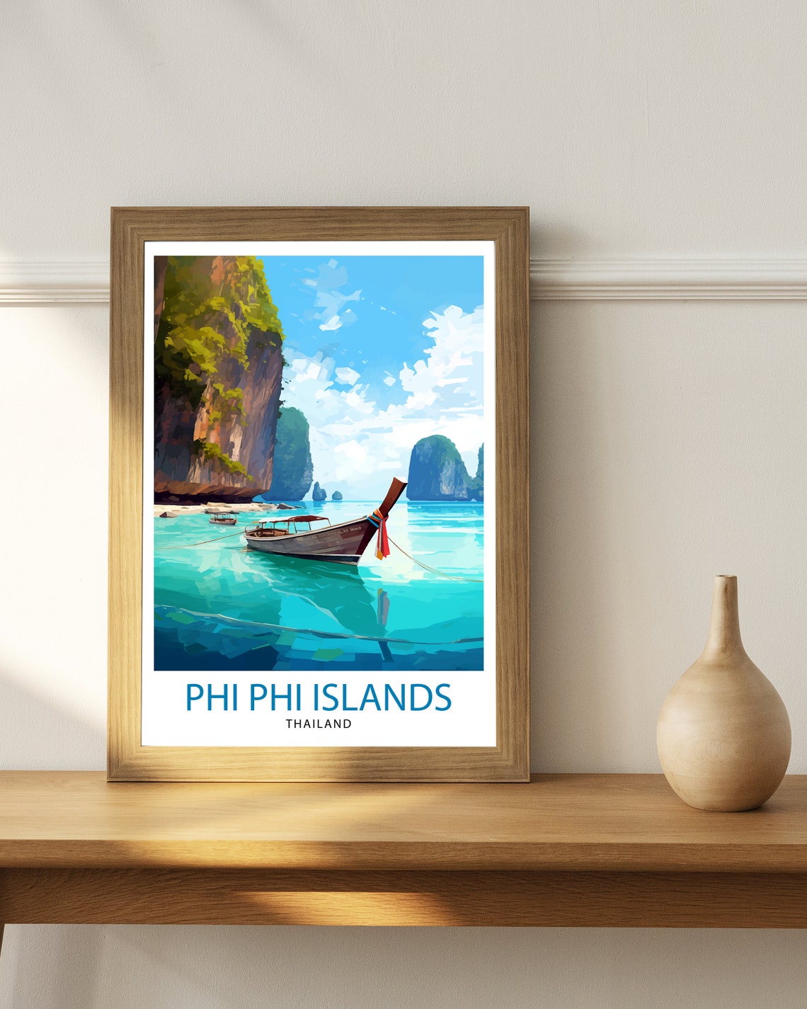 Phi Phi Islands Thailand Longtail Boat Karst Cliffs Travel Poster - Image 3