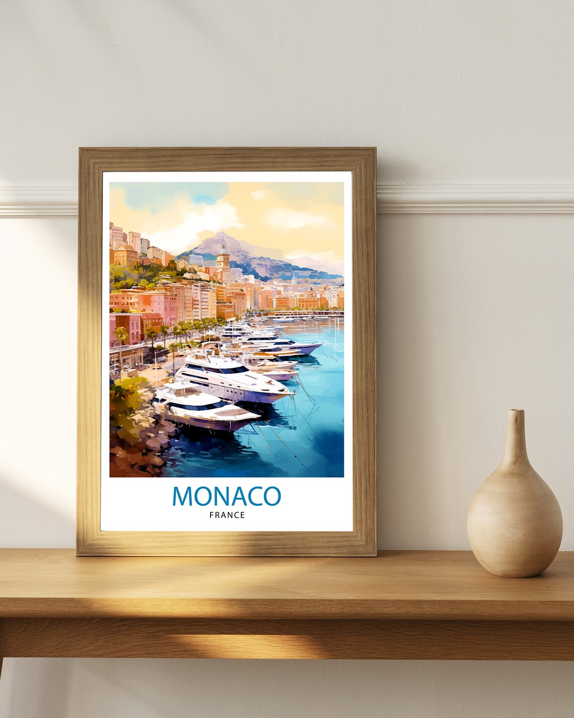 Monaco Yacht Harbor Watercolor French Riviera Coast Travel Poster - Image 2