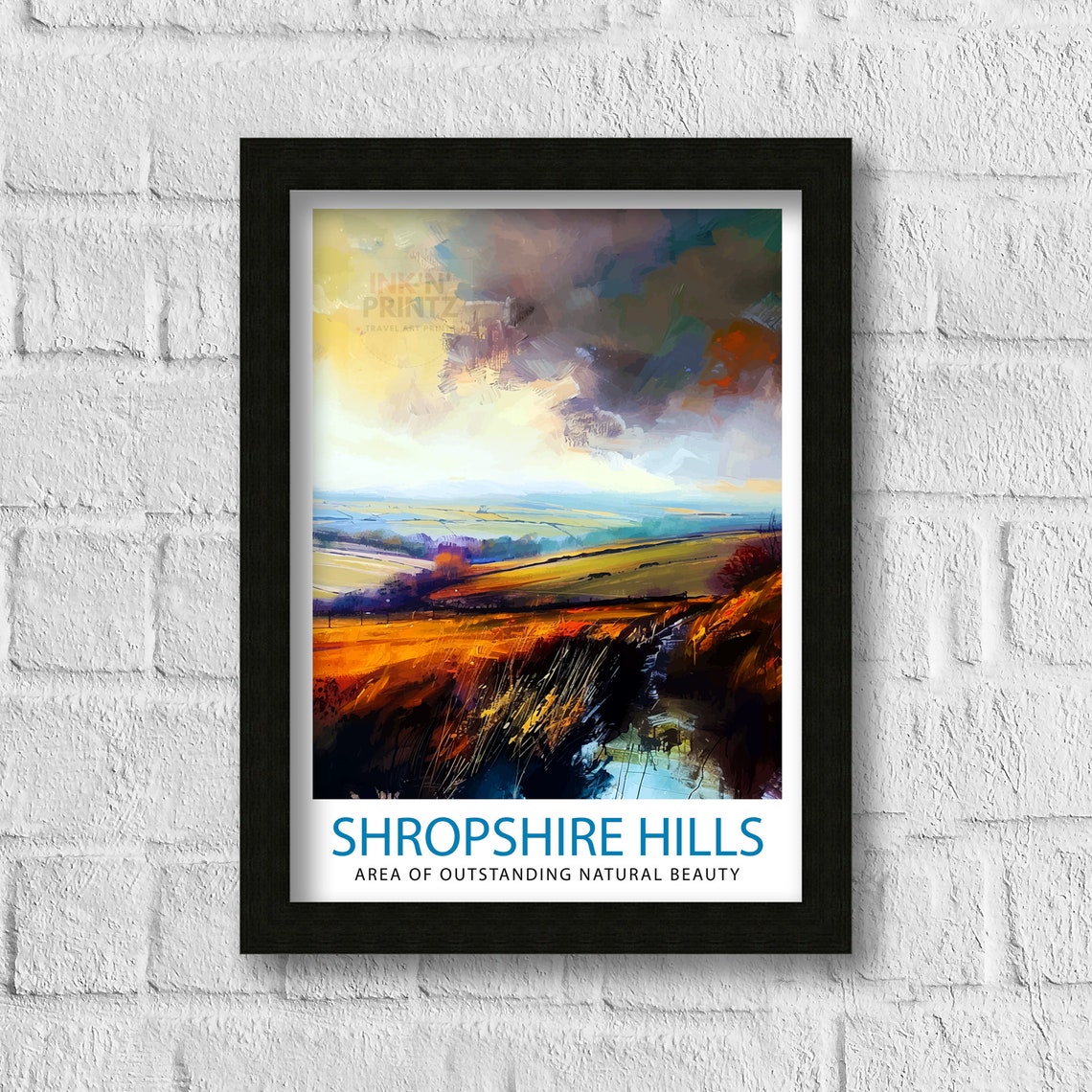 Shropshire Hills AONB Moody Countryside Sunset Landscape Poster - Image 3