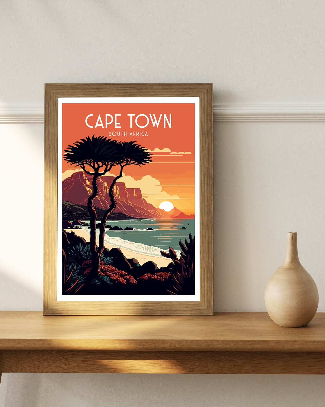 Cape Town South Africa Sunset Beach Mountain Coast Travel Poster - Image 3