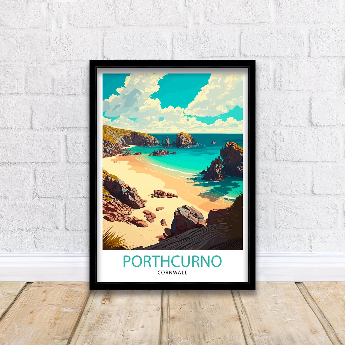Porthcurno Cornwall Travel Poster, Beach Illustration - Image 2
