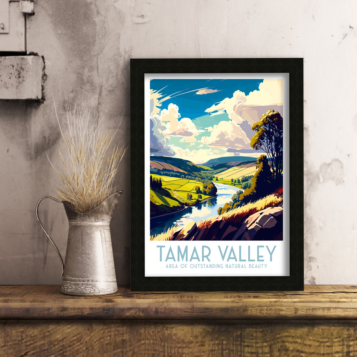 Tamar Valley River Winding Through Green Hills Landscape Poster - Image 3