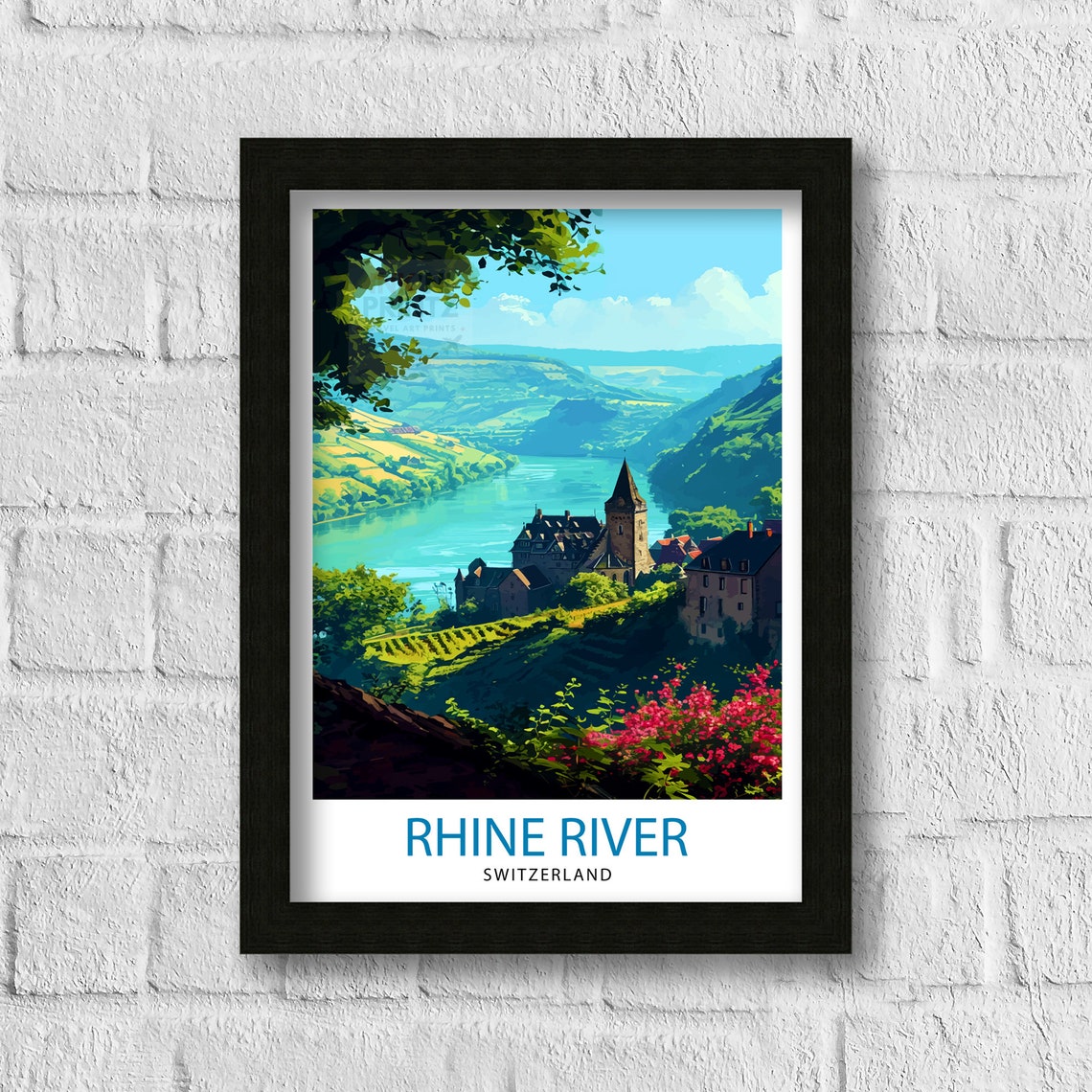 Rhine River Switzerland Lush Valley Castle Village View Poster - Image 3