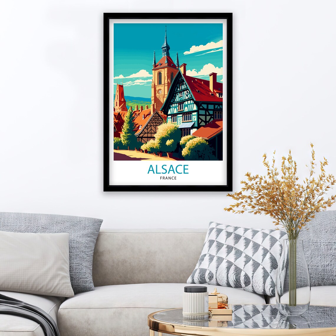 Alsace France Half Timbered Houses Church Spires Village Poster - Image 2