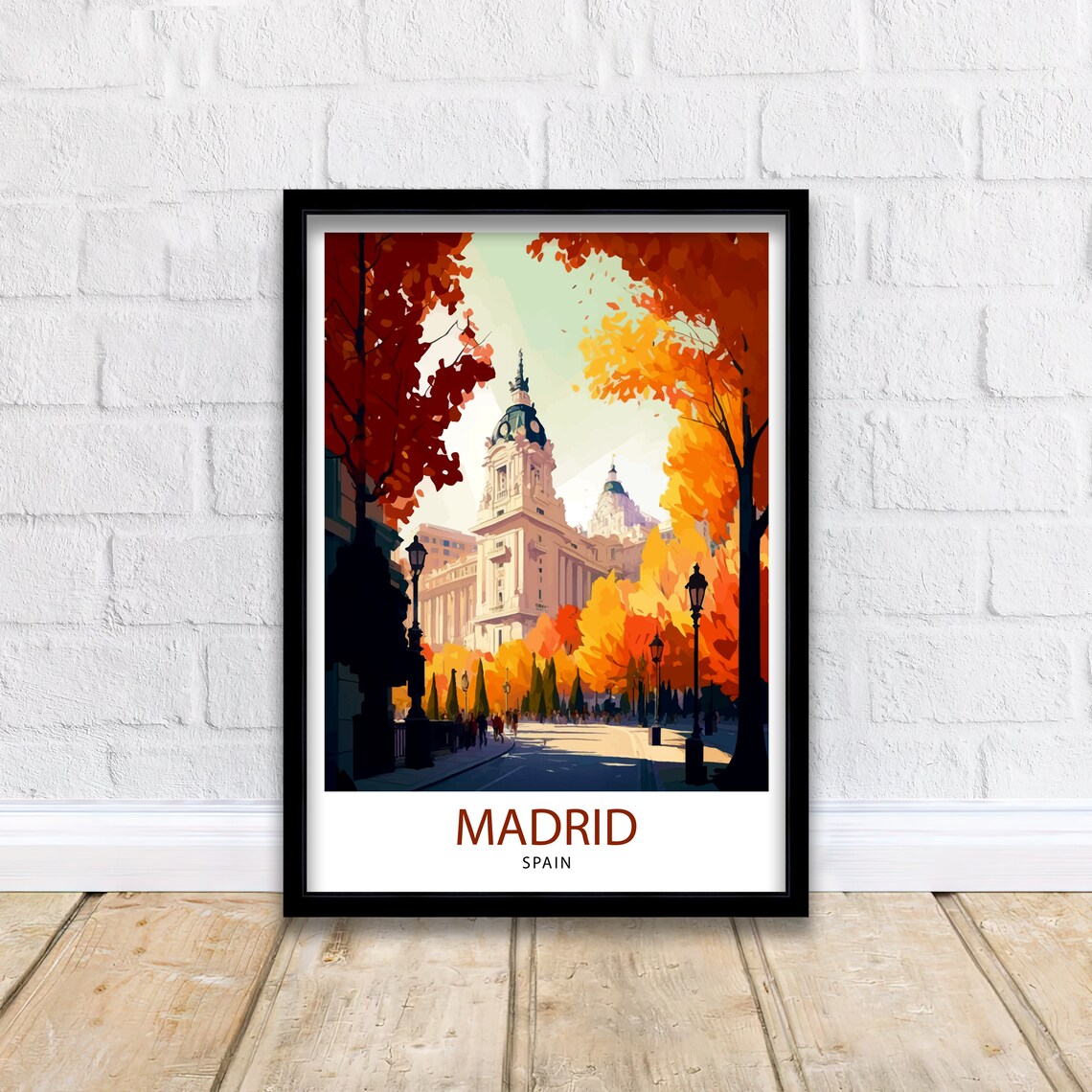 Madrid Spain Autumn Trees Grand Palace Vintage Travel Art Poster - Image 2