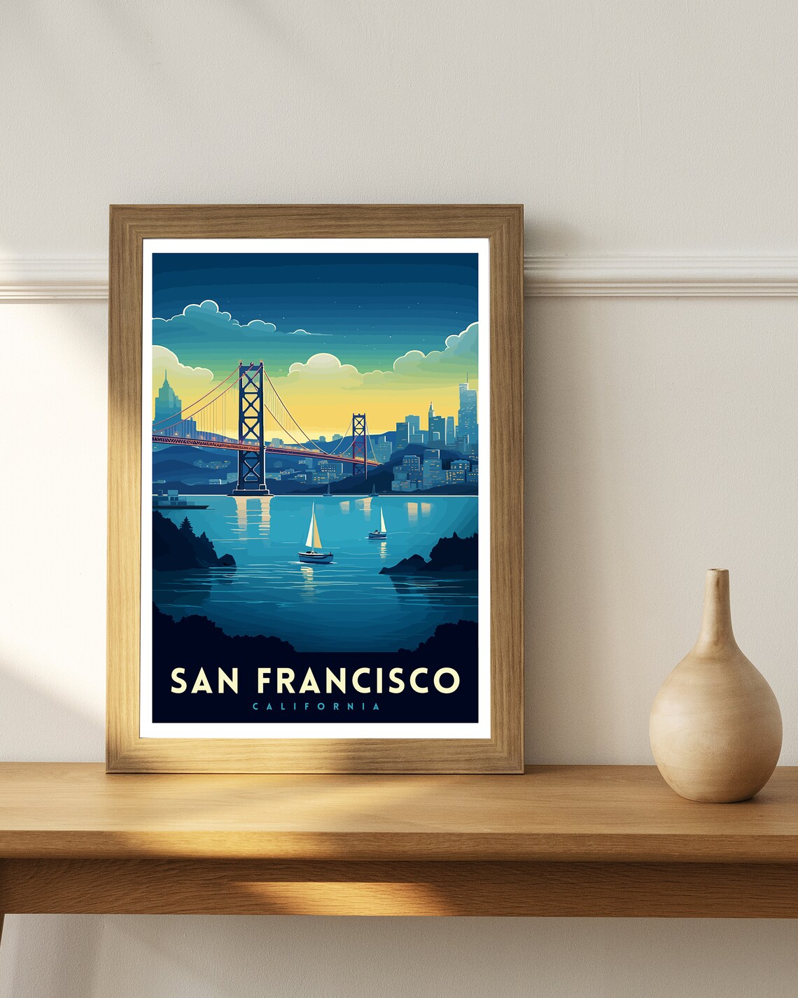 San Francisco Bay Bridge Night Cityscape Vintage Travel Poster - Image 2