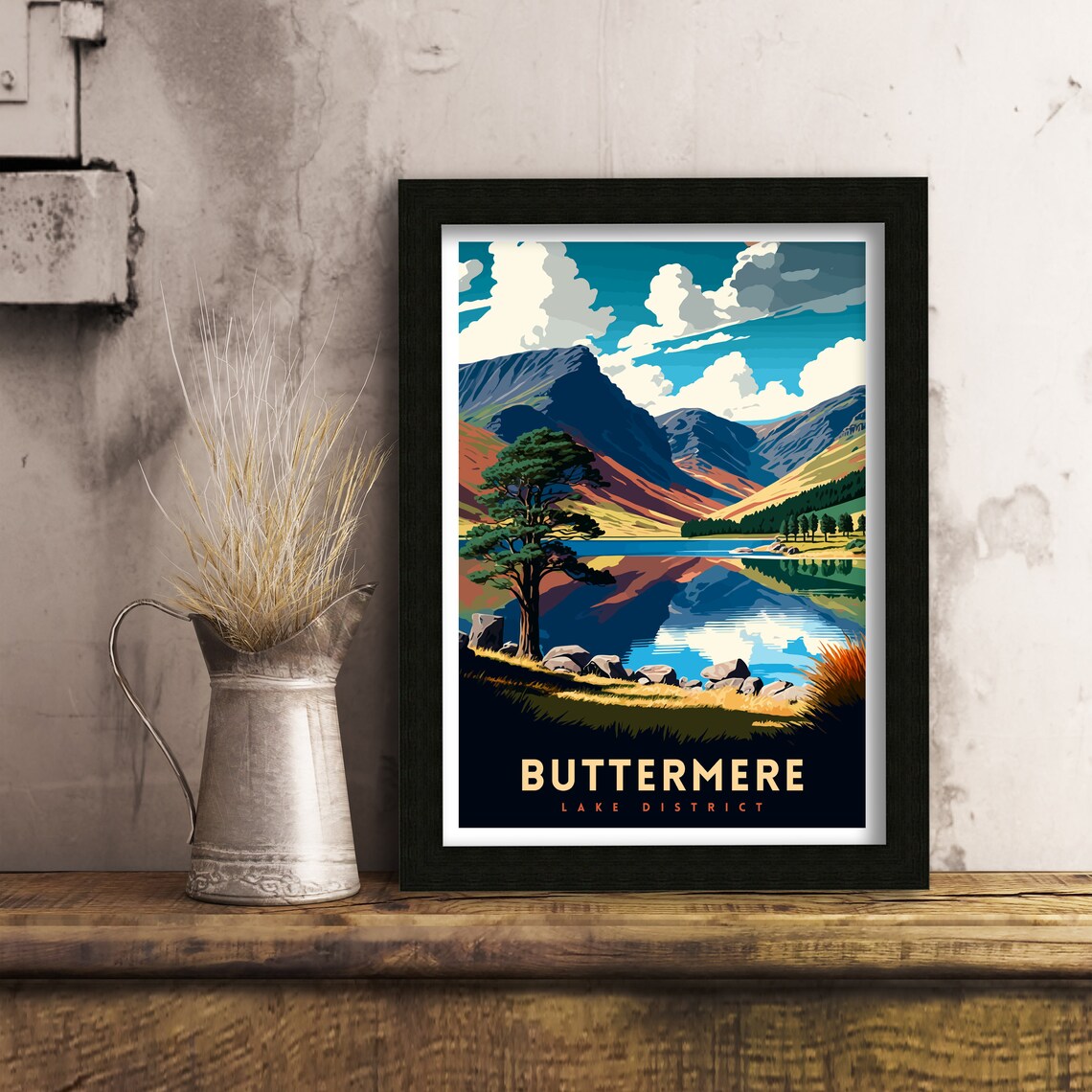 Buttermere Lake District Illustration Travel Poster - Image 2