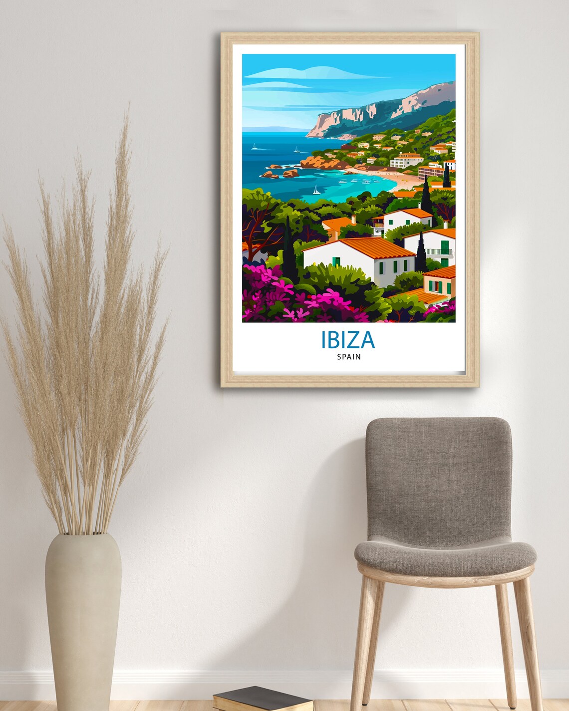 Ibiza Spain Mediterranean Coastal Town Whitewashed Houses Art Poster - Image 2