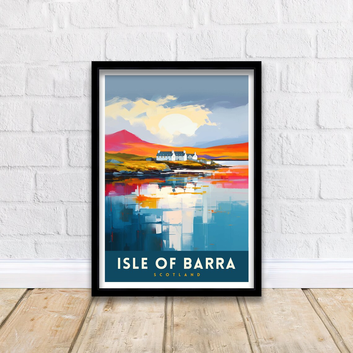 Isle of Barra Scotland Sunset Cottage Reflection Travel Poster - Image 2