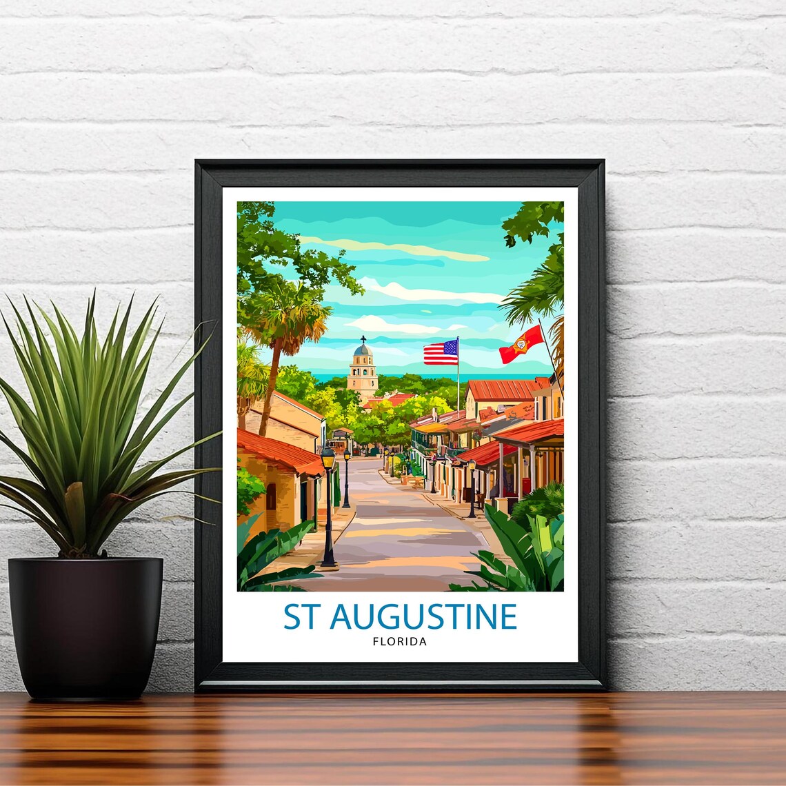 St Augustine Florida Historic Street Palms Vintage Travel Poster - Image 2