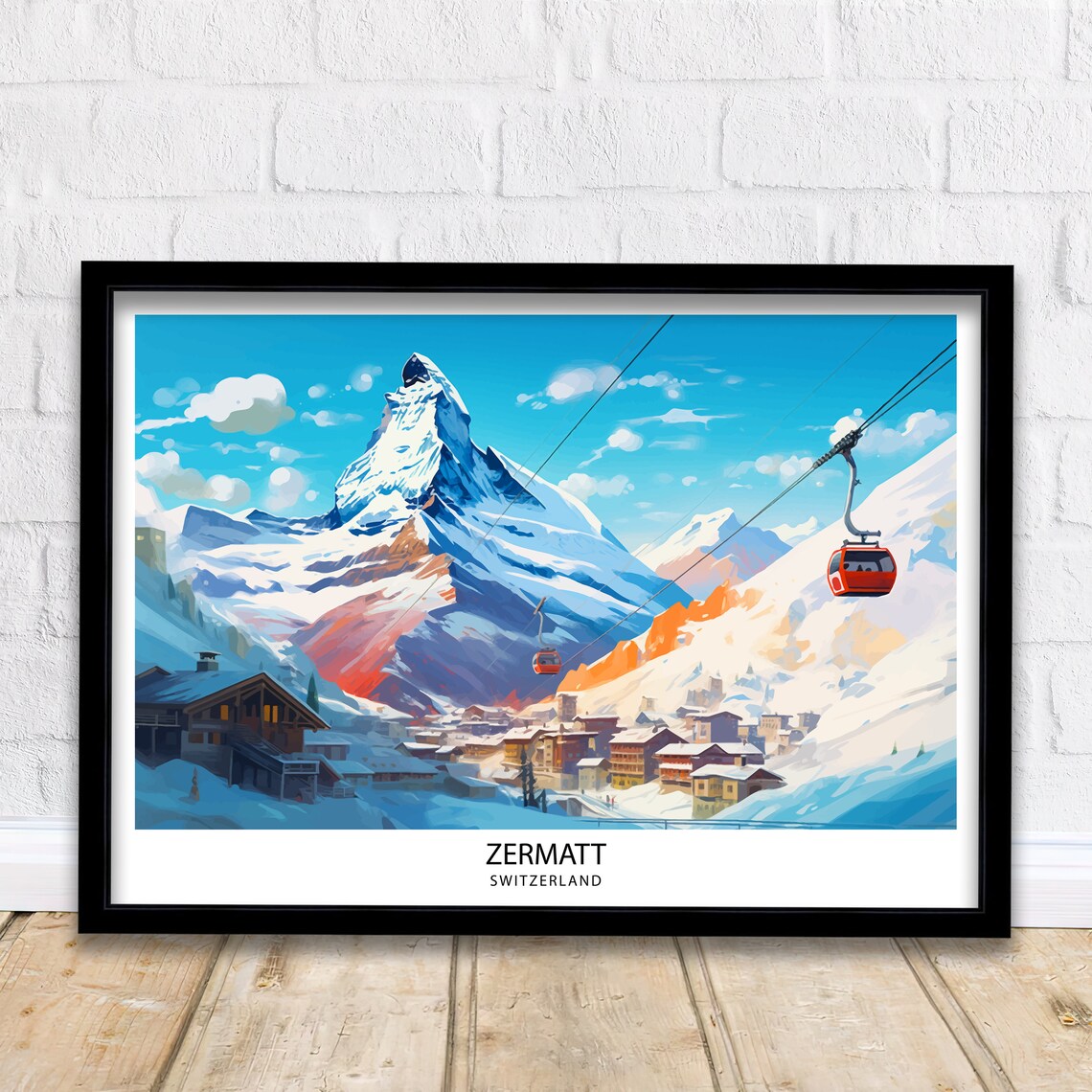 Zermatt Travel Poster, Switzerland Mountain Town