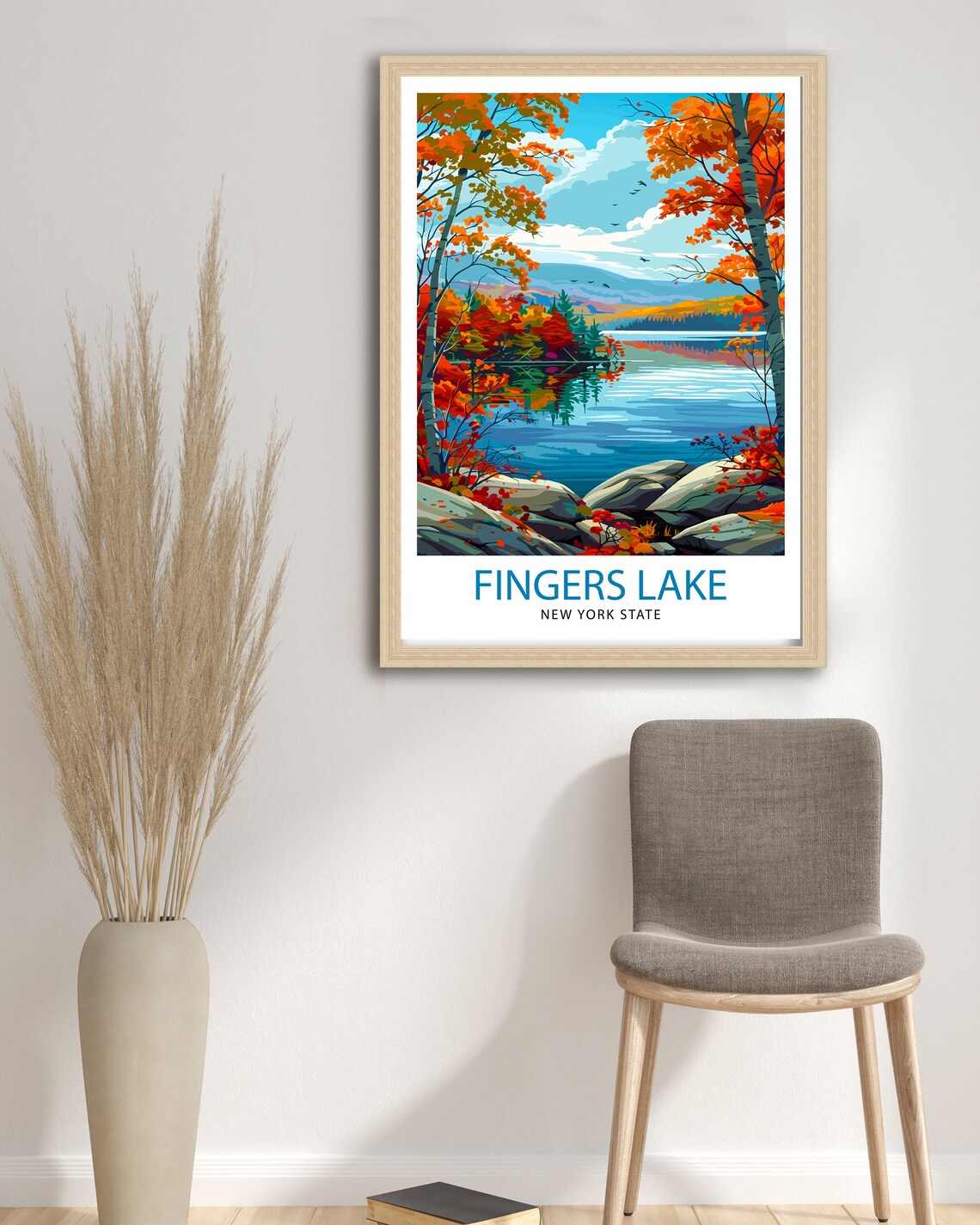 Fingers Lake New York State Autumn Lakeside Scenery Art Poster - Image 2