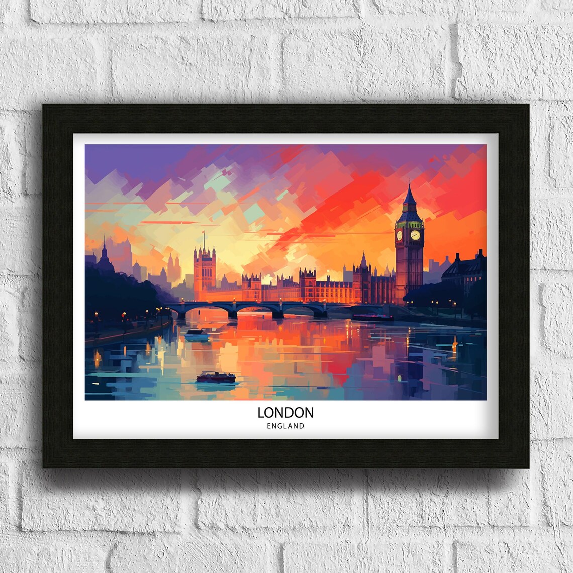 London England Sunset Thames Vintage Style Travel Poster Skyline Wall Decor - Image 3