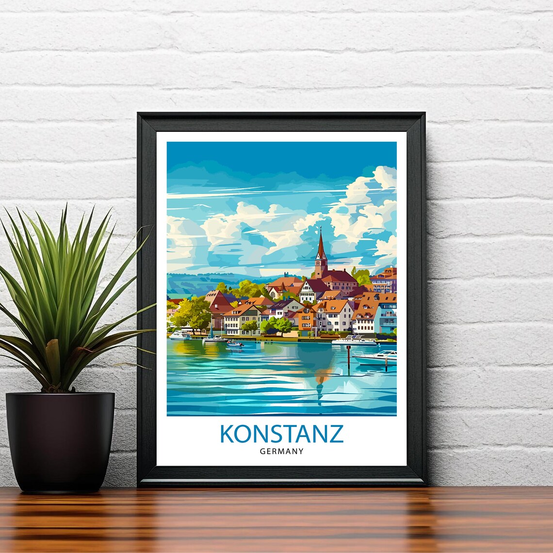 Konstanz Germany Lakeside Travel Poster with Harbor Church Tower Art - Image 2
