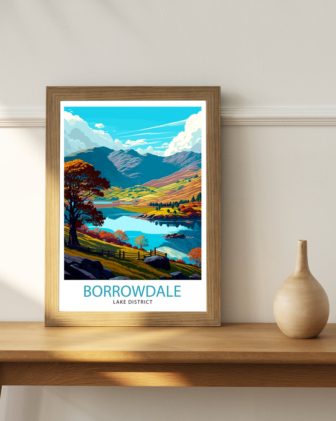 Borrowdale Lake District Autumn Lake Mountain Tree View Poster - Image 2