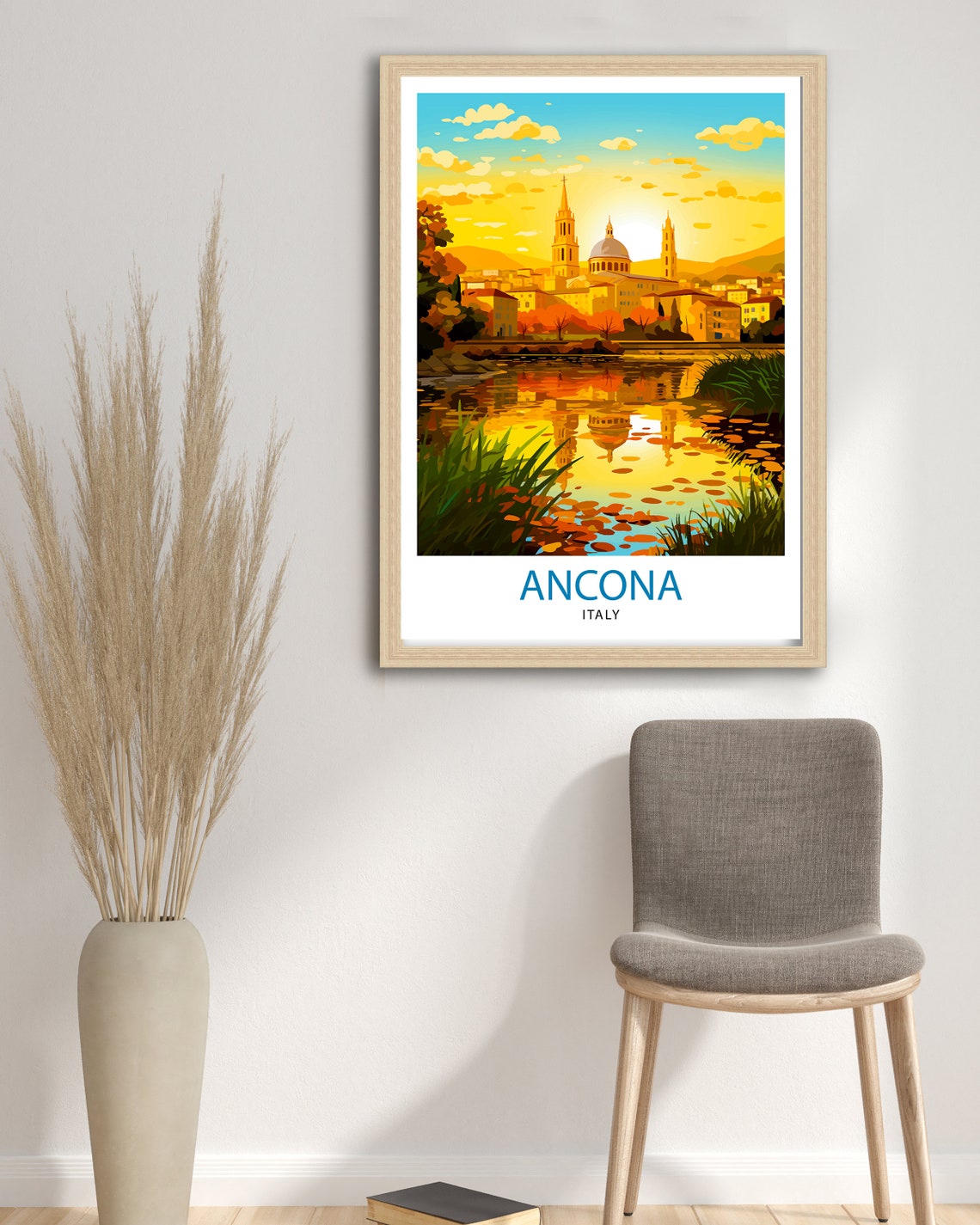 Ancona Italy Cathedral Sunset Lake Reflection Vintage Poster - Image 3