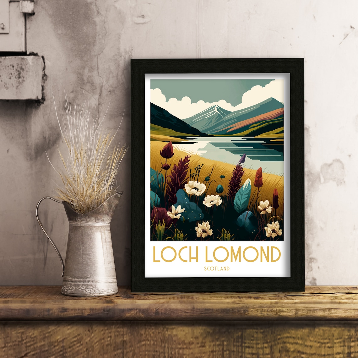 Loch Lomond Scotland Mountain Lake Wildflower Meadow Travel Poster - Image 2