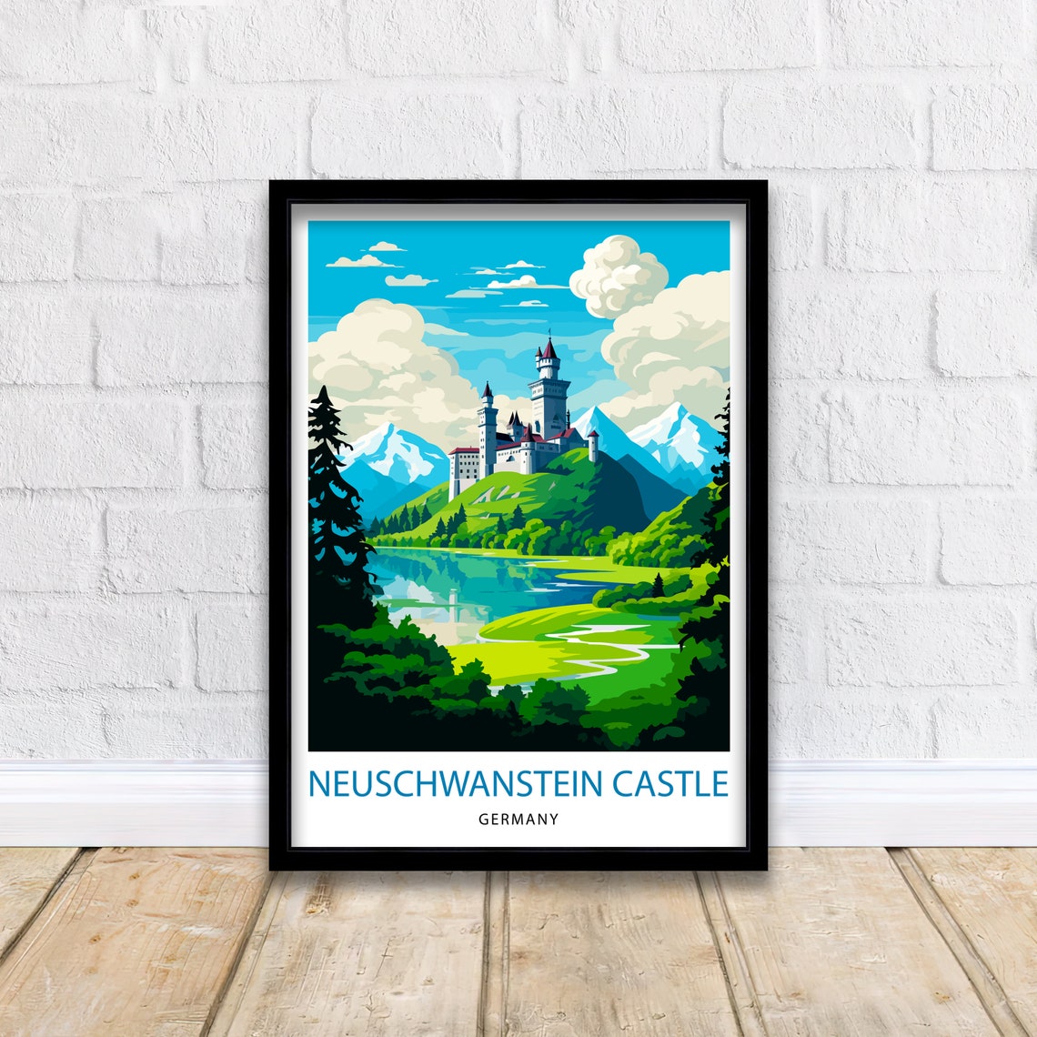 Neuschwanstein Castle Germany Fairy Tale Mountain Lake Art Poster - Image 2