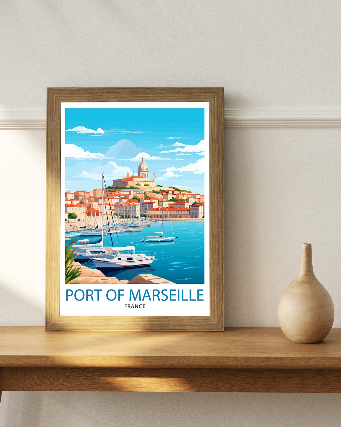 Port of Marseille France Harbor Sailboats and Hilltop View Poster - Image 3