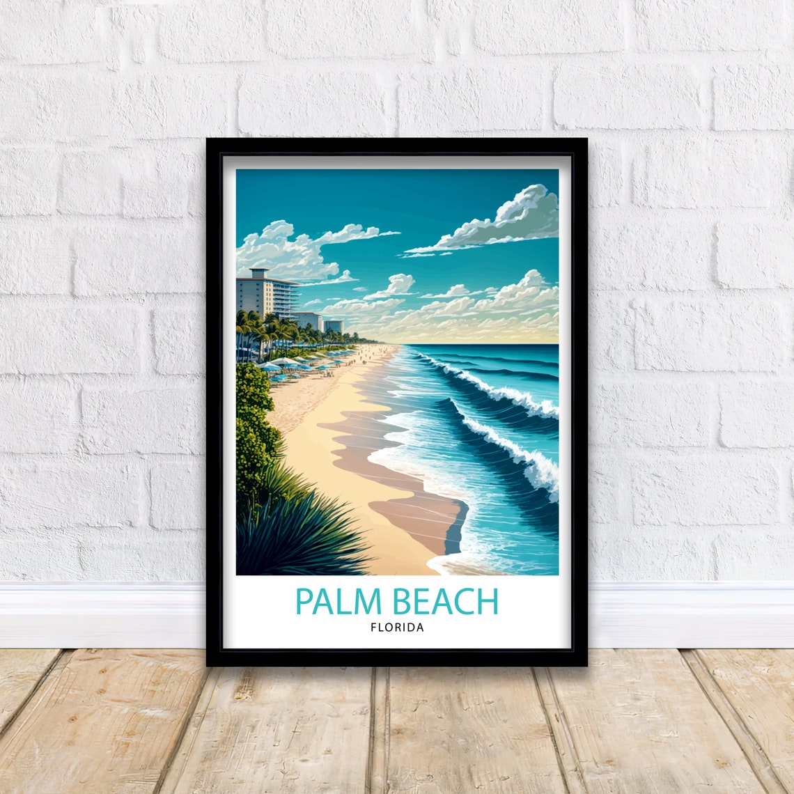 Palm Beach Florida Sandy Shoreline Vintage Coastal Travel Poster - Image 2