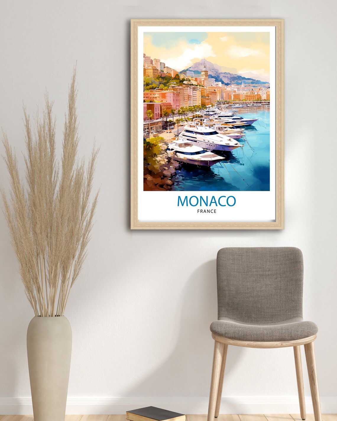 Monaco Yacht Harbor Watercolor French Riviera Coast Travel Poster - Image 3