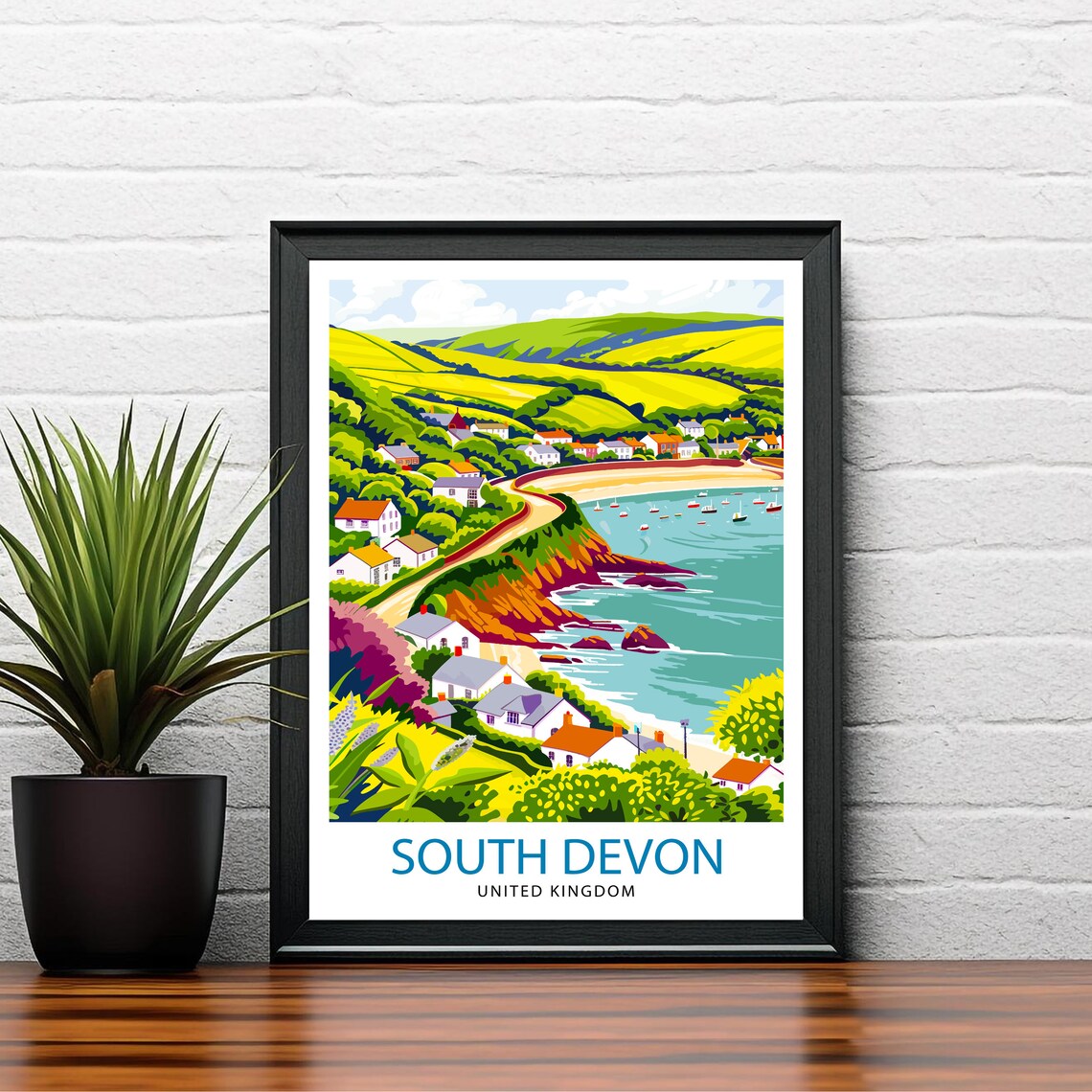 South Devon United Kingdom Coastal Village Hills Travel Poster - Image 2