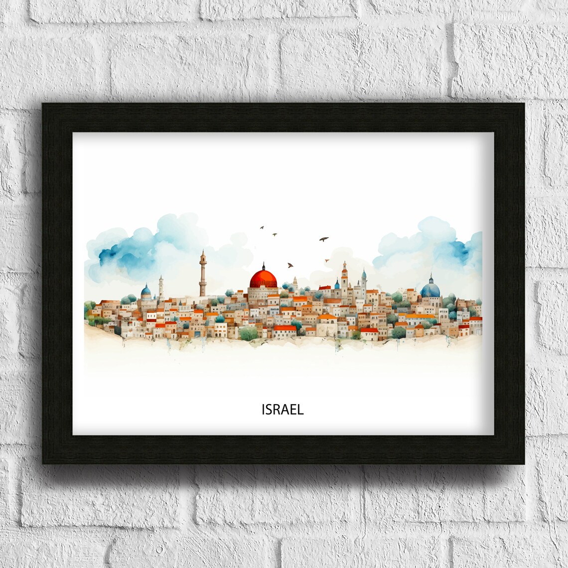 Israel Travel Print Watercolor City Skyline Dome Minarets Decor - Image 3
