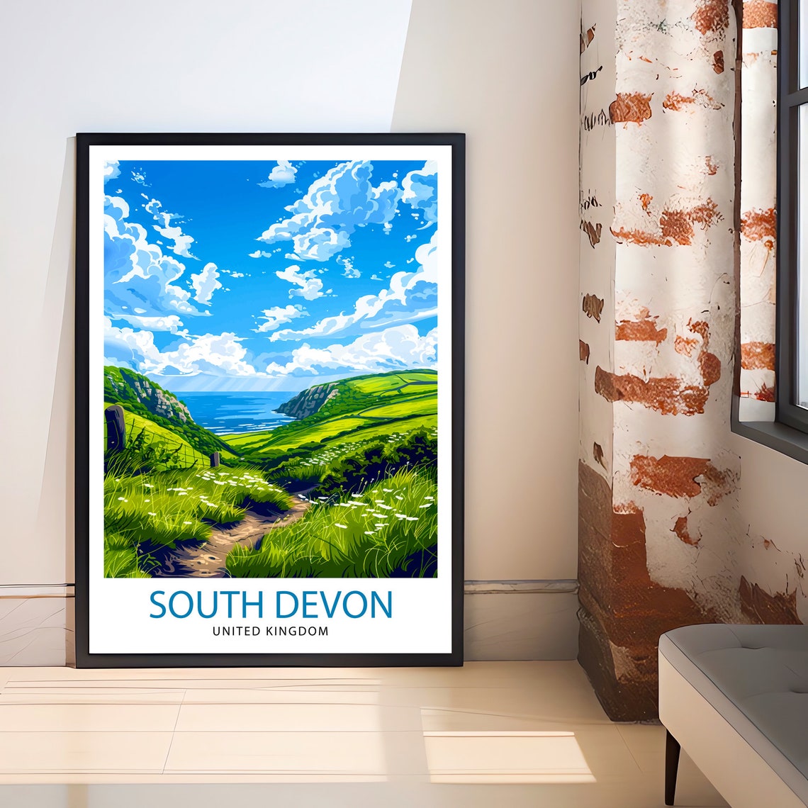 South Devon England Rolling Hills Coastal Path Travel Poster