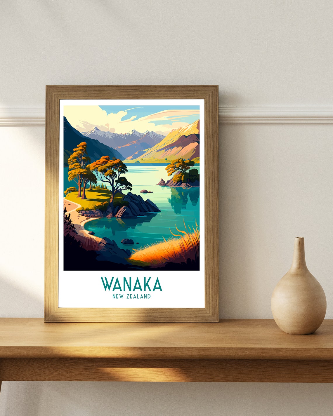 Wanaka New Zealand Autumn Lake Mountain Landscape Travel Poster - Image 3