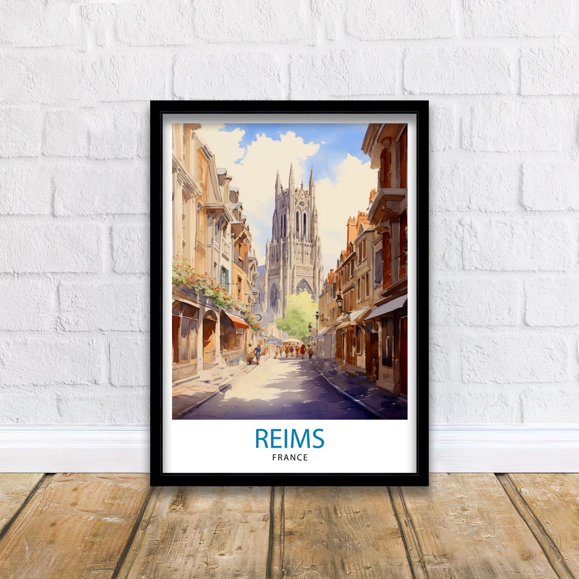 Reims France Gothic Cathedral Street Old Town Architecture Art Poster