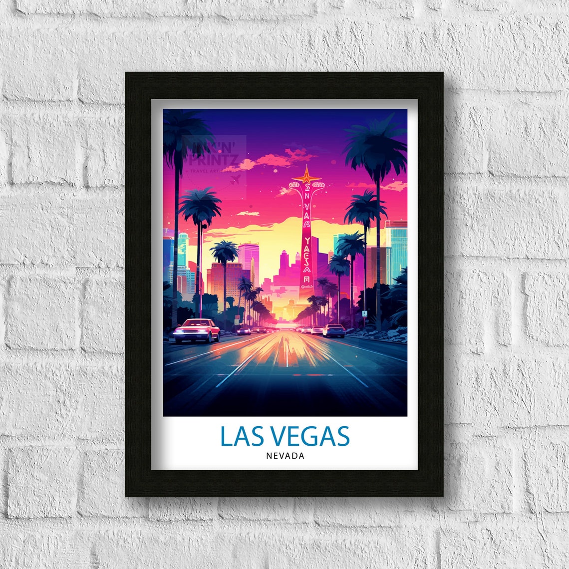 Las Vegas Travel Print Las Vegas Wall Art Las Vegas Poster Las Vegas Illustration Las Vegas Nevada Travel Poster Las Vegas Souvenir - Image 3