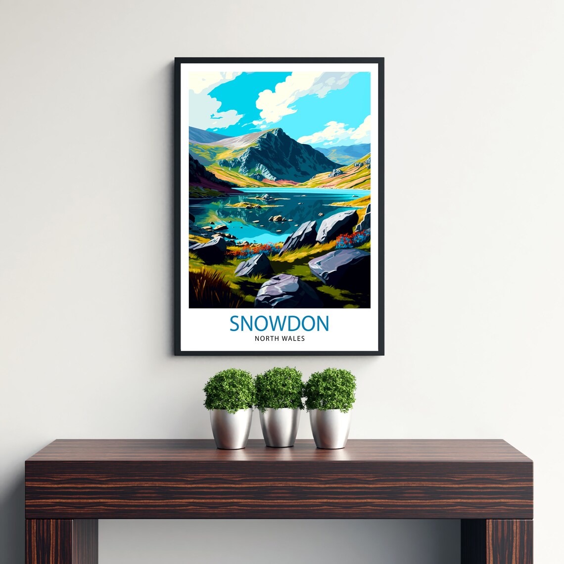 Snowdonia Travel Poster, Wales Mountain Landscape - Image 3
