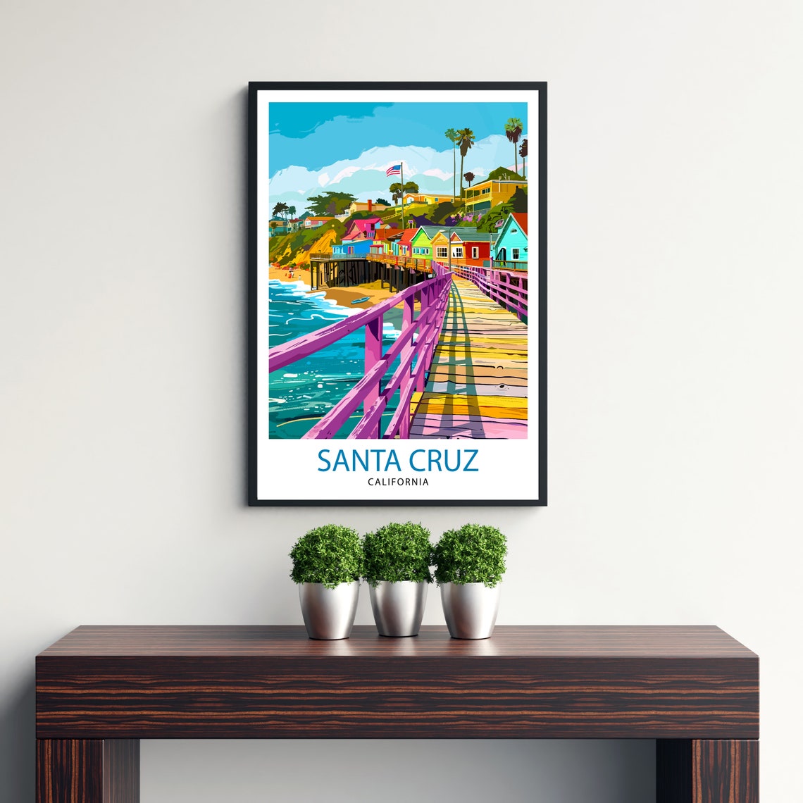 Santa Cruz California Colorful Pier Boardwalk Beach Houses Poster - Image 3