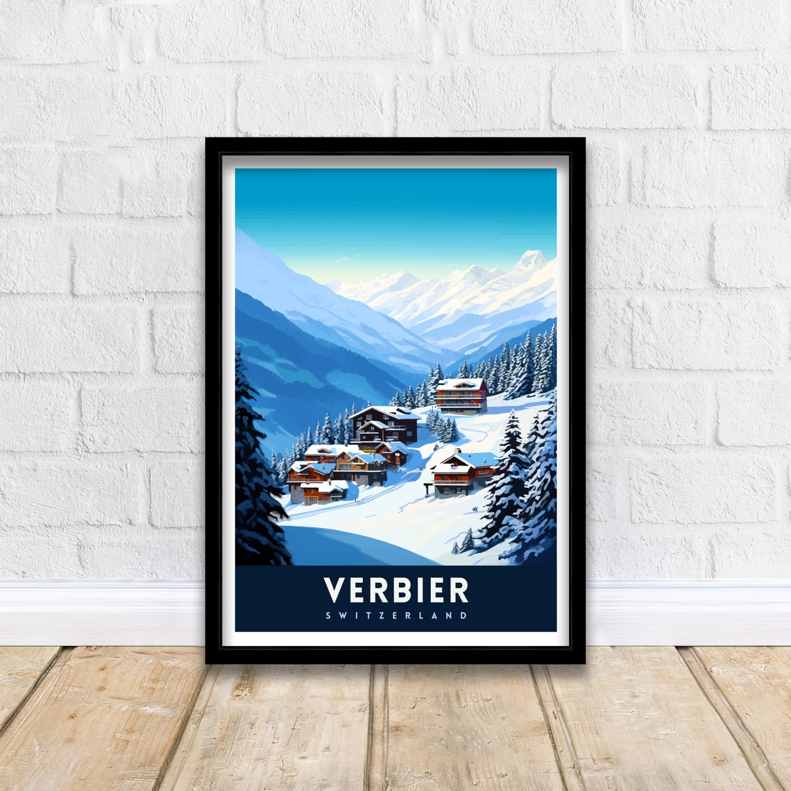 Verbier Switzerland Alpine Chalet Village Snow Pines Ski Poster - Image 2