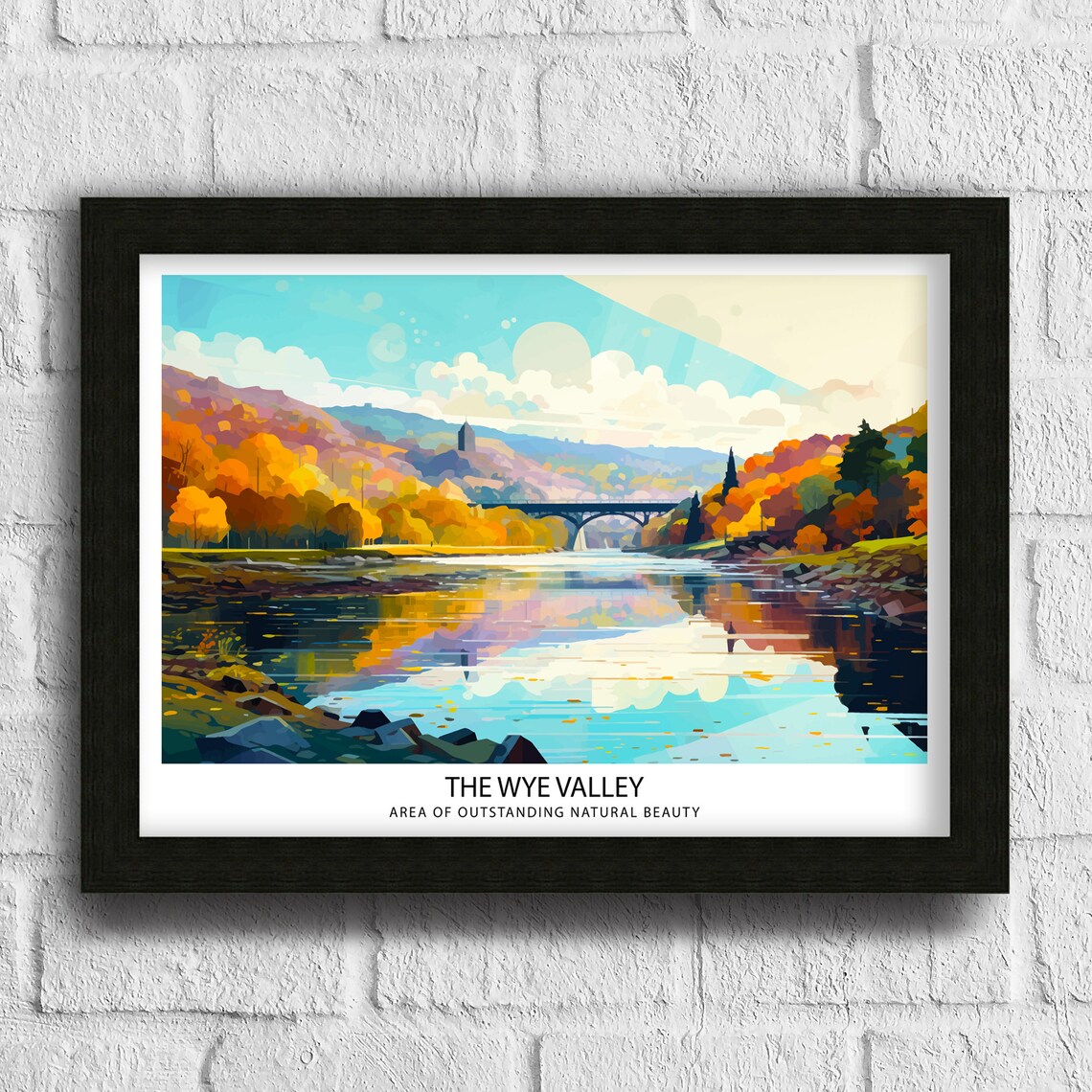 Wye Valley UK Autumn River Bridge Landscape Scenic Travel Wall Art - Image 3