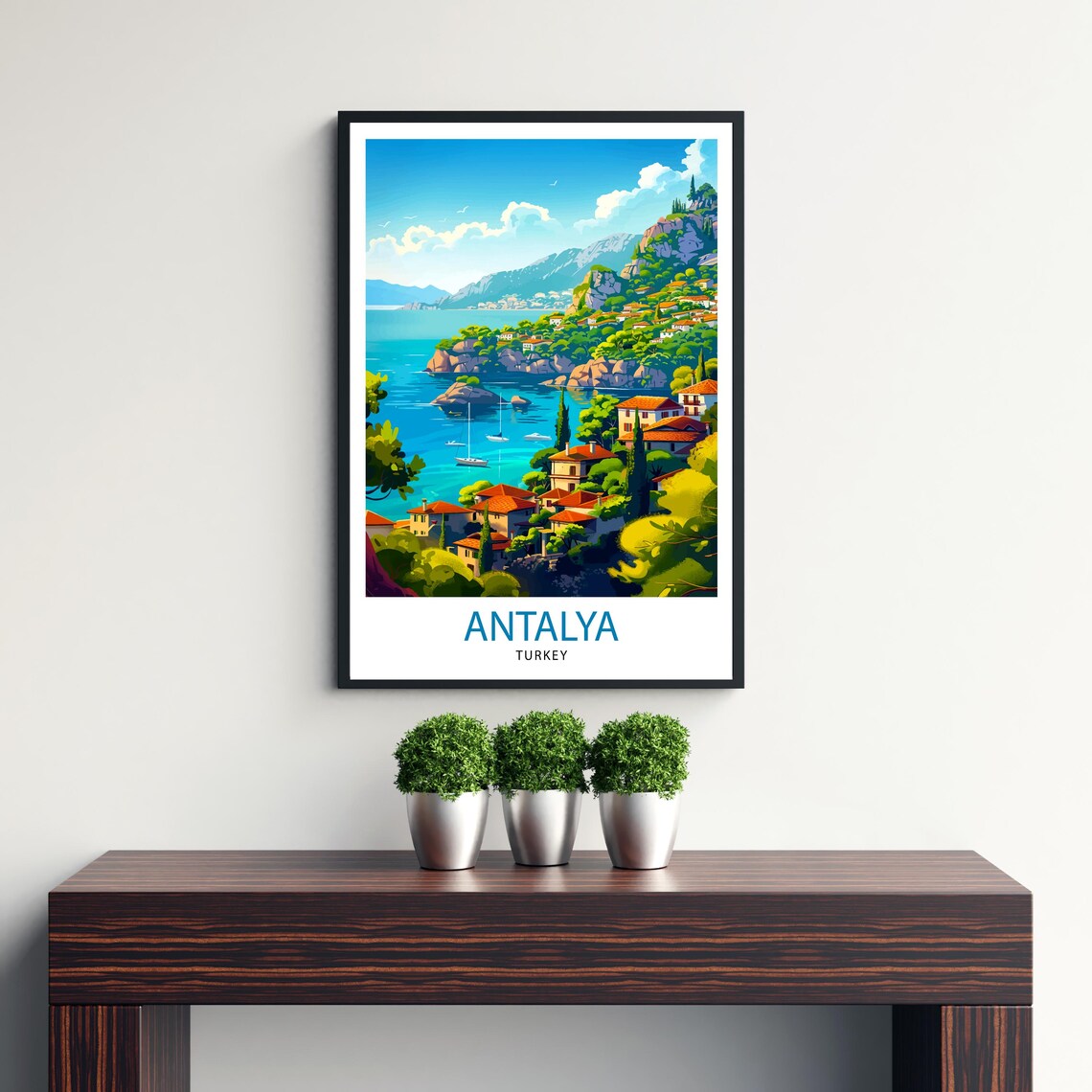 Antalya Turkey Mediterranean Seaside Resort Vintage Travel Poster - Image 3