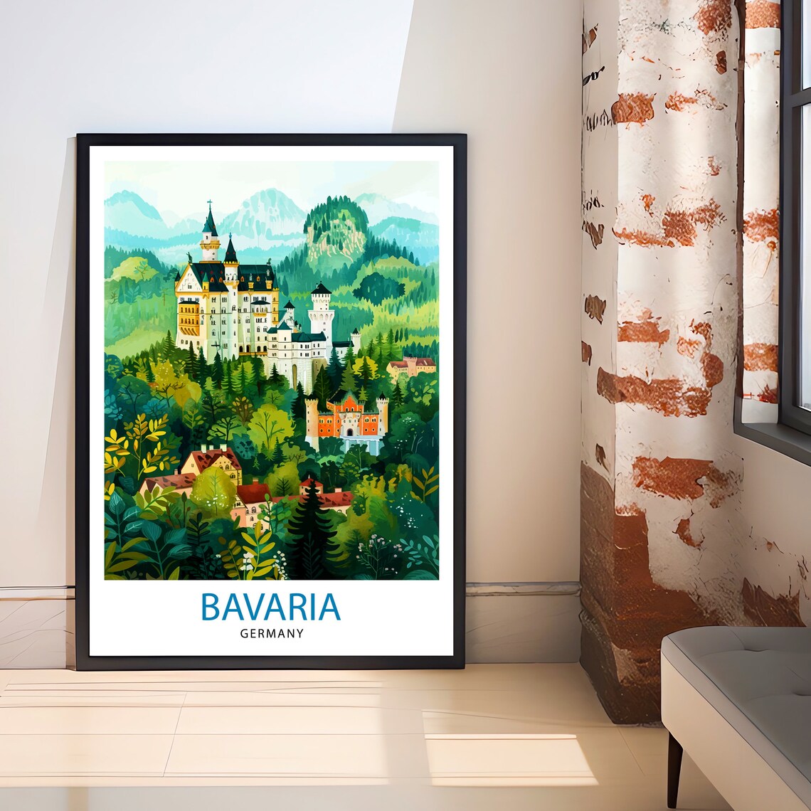 Bavaria Germany Travel Poster, Bavarian Alps Illustration - Image 2