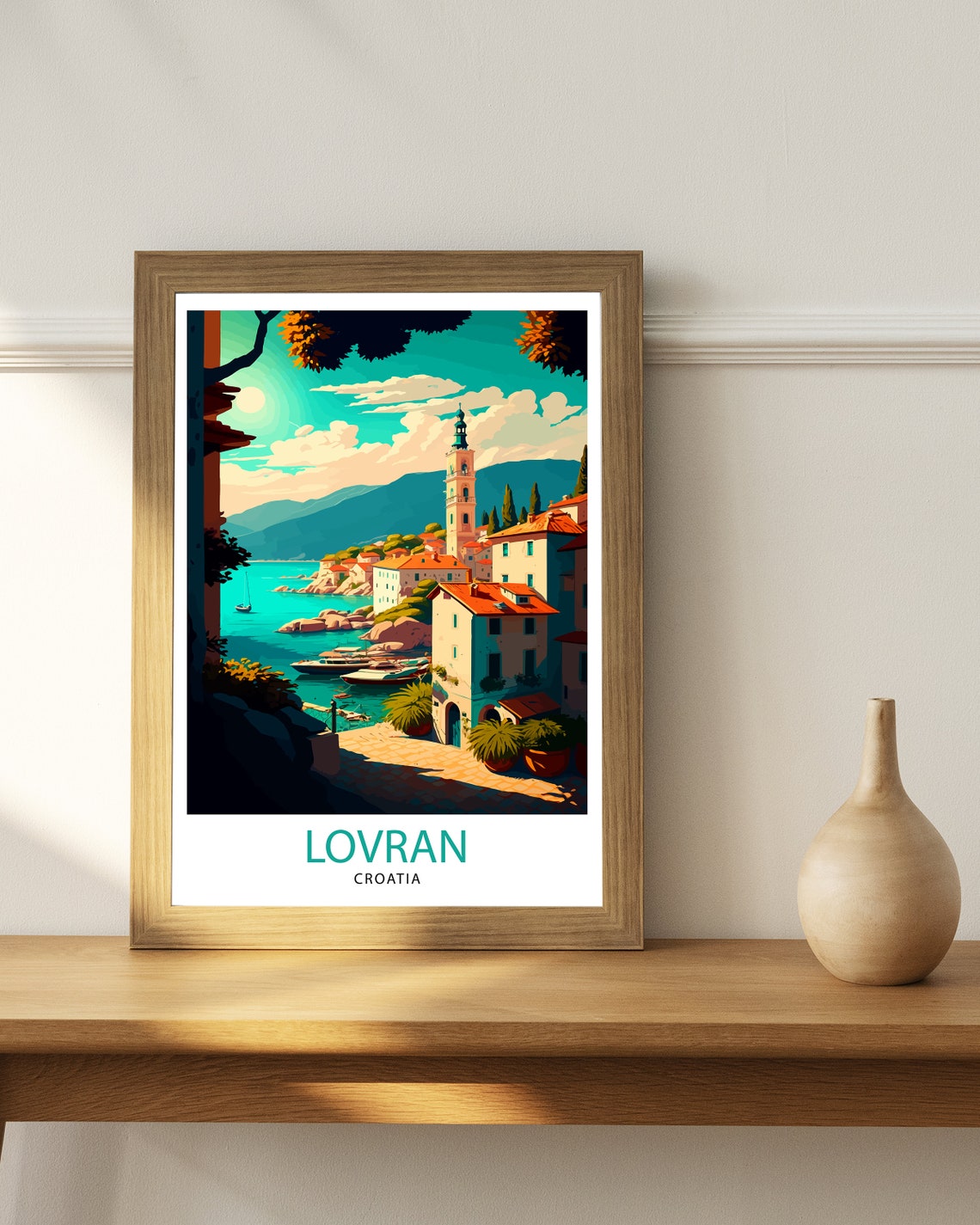 Lovran Croatia Cliffside Town Bell Tower Adriatic Coast Travel Poster - Image 3