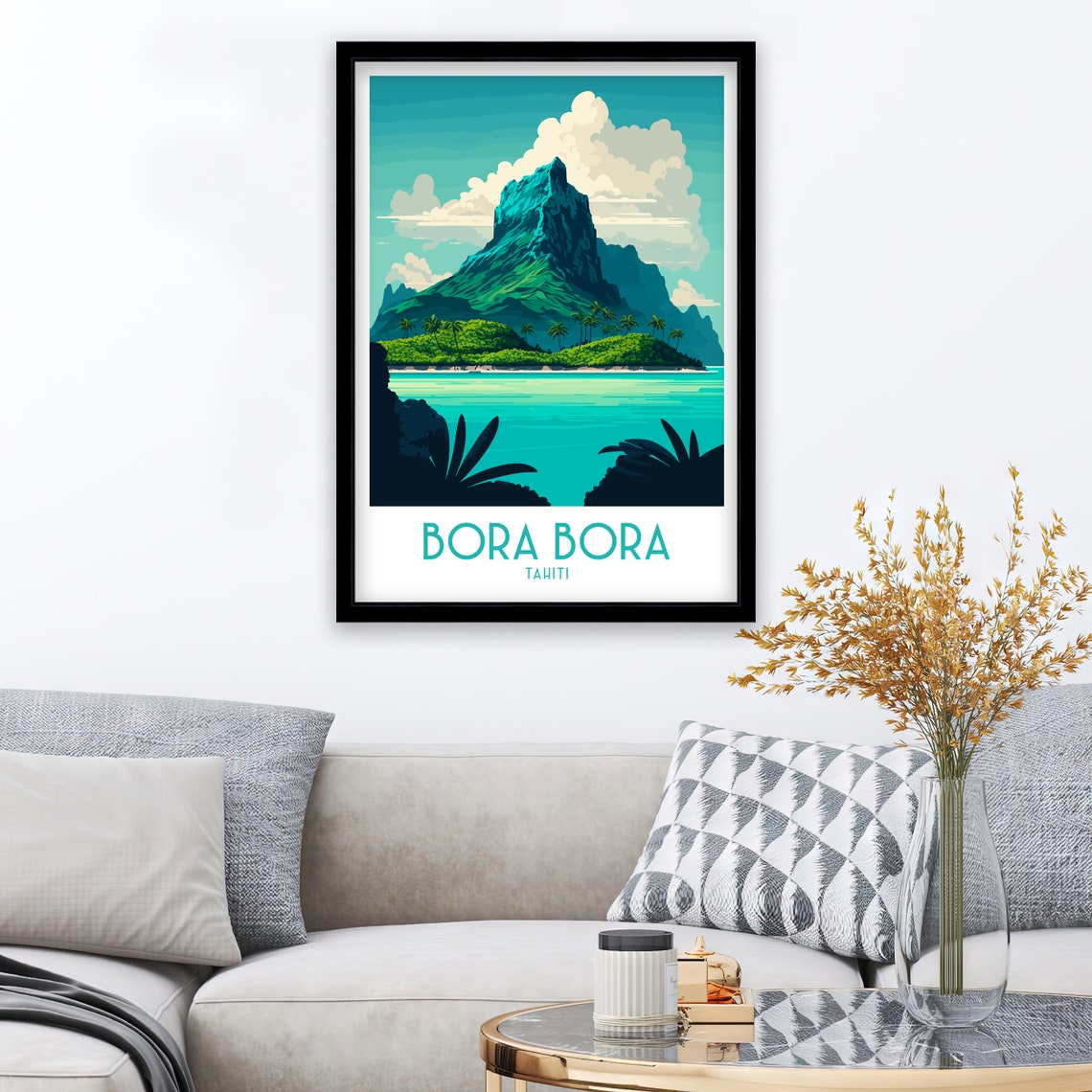 Bora Bora Tahiti Tropical Volcanic Peak Lagoon Retro Travel Poster - Image 2