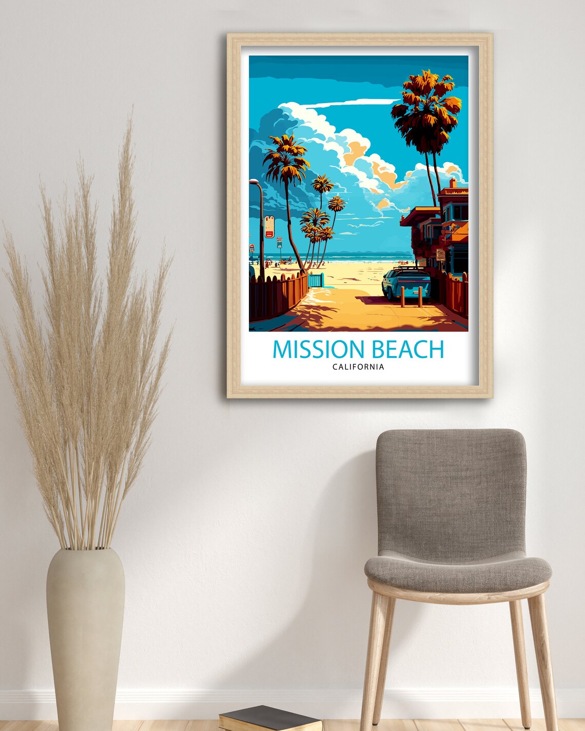 Mission Beach California Palm Trees Boardwalk Vintage Travel Poster - Image 3