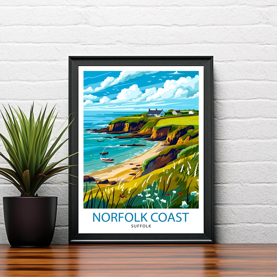 Norfolk Coast Suffolk Cliffs Sailing Boats Wildflower Poster - Image 2