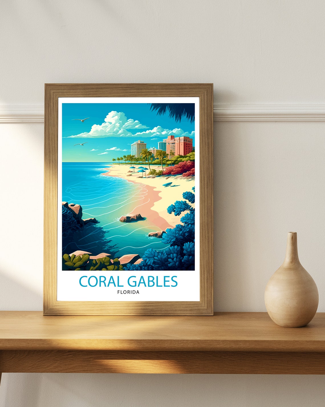 Coral Gables Florida Beach Waterfront Resort Coast Travel Poster - Image 2
